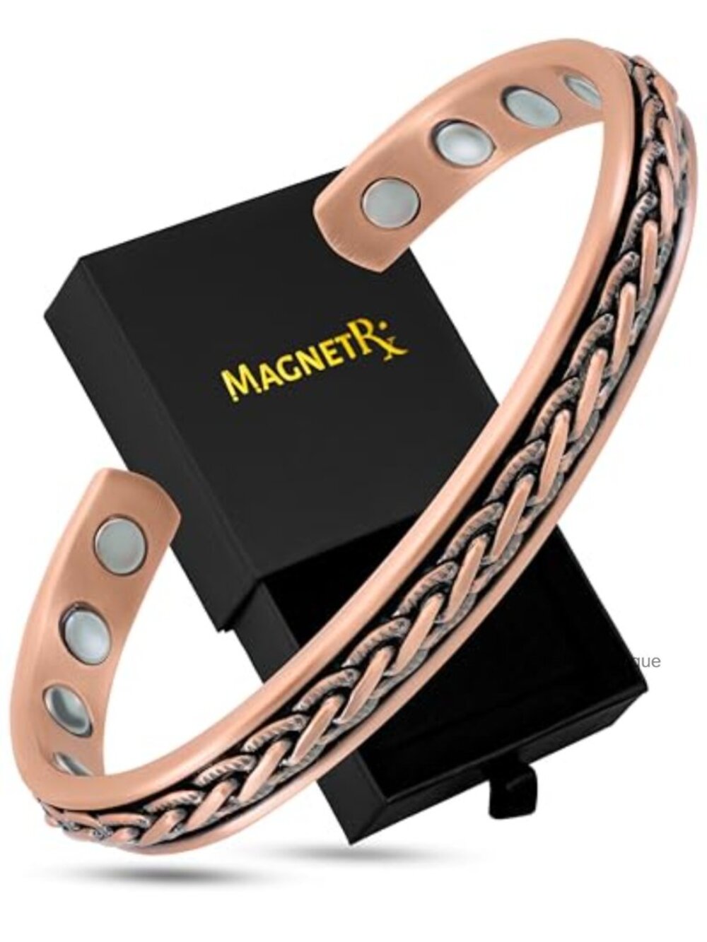 Copper Cuff Magnetic Bracelet Woven Inlay Adjustable Fit for Men & Women